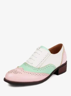 Chaussures Oxfords Pour Femmes Bout Rond Talon Bas À Lacets Décontracté
