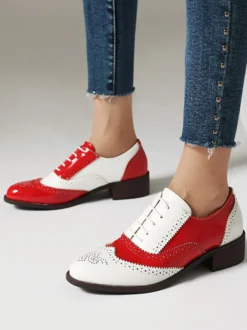 Chaussures Oxfords Pour Femmes Bout Rond Talon Bas À Lacets Décontracté