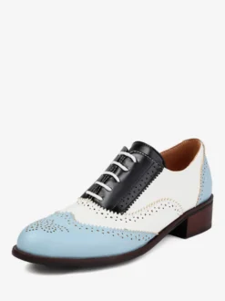 Chaussures Oxfords Pour Femmes Bout Rond Talon Bas À Lacets Décontracté