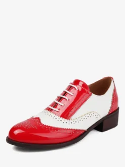 Chaussures Oxfords Pour Femmes Bout Rond Talon Bas À Lacets Décontracté