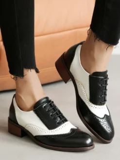 Chaussures Oxfords Pour Femmes Bout Rond Talon Bas À Lacets Décontracté