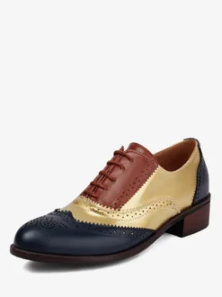 Chaussures Oxfords Pour Femmes Bout Rond Talon Bas À Lacets Décontracté