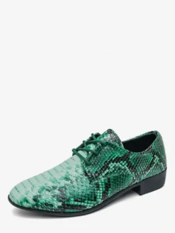 Chaussures Oxford vertes à lacets motif serpent