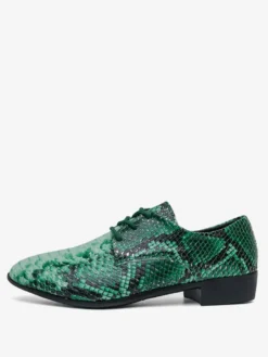 Chaussures Oxford vertes à lacets motif serpent