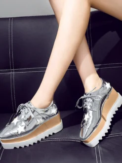 Chaussures à plateforme Oxfords à lacets dorées pour femmes chaussures décontractées