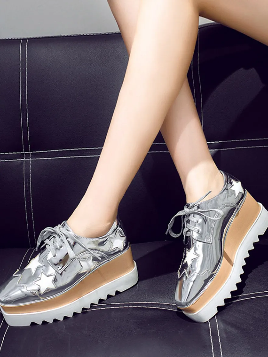 Chaussures à plateforme Oxfords à lacets dorées pour femmes chaussures décontractées