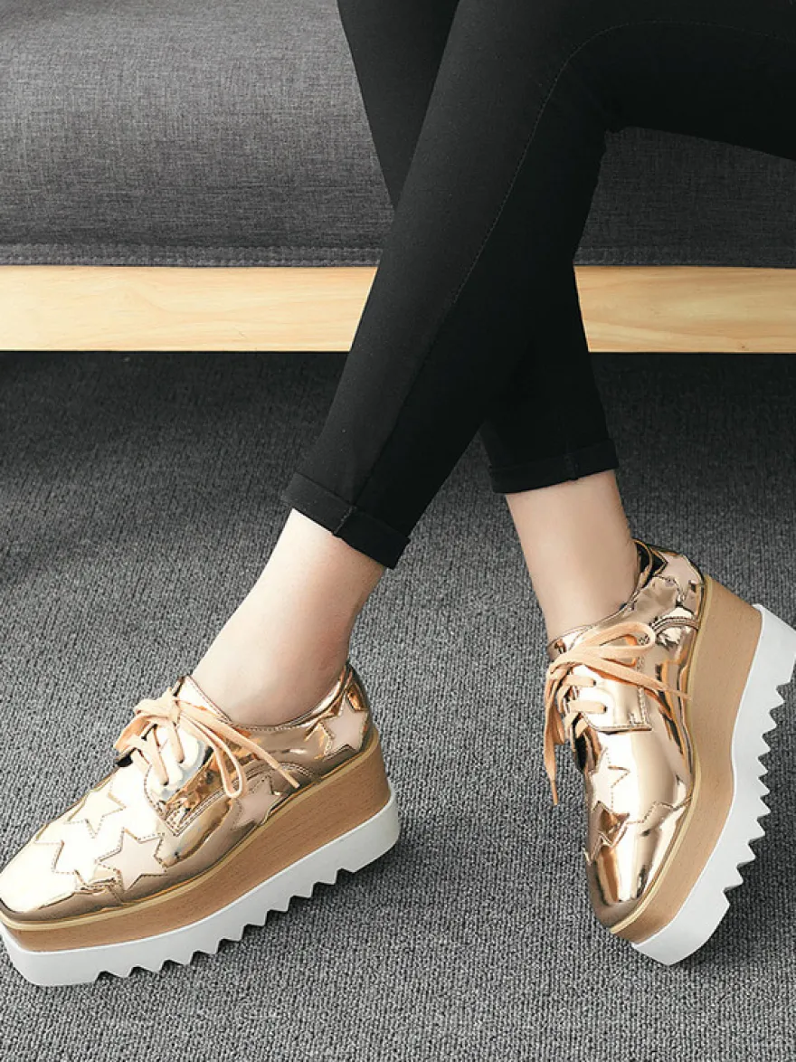 Chaussures à plateforme Oxfords à lacets dorées pour femmes chaussures décontractées