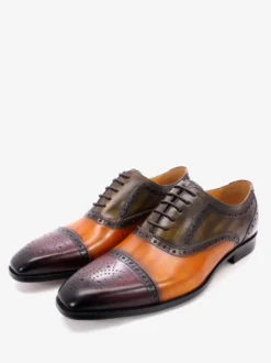 Chaussures richelieu à lacets pour homme en cuir véritable à blocs de couleurs