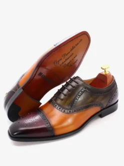 Chaussures richelieu à lacets pour homme en cuir véritable à blocs de couleurs