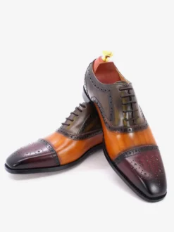 Chaussures richelieu à lacets pour homme en cuir véritable à blocs de couleurs