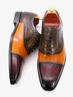 Chaussures richelieu à lacets pour homme en cuir véritable à blocs de couleurs