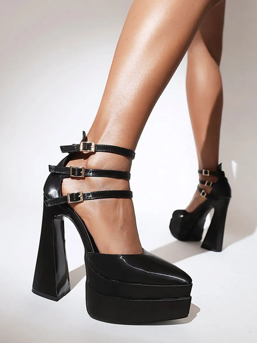 Chaussures à Talons avec Plateforme Femme avec Bout Carré avec Brides Unicolore