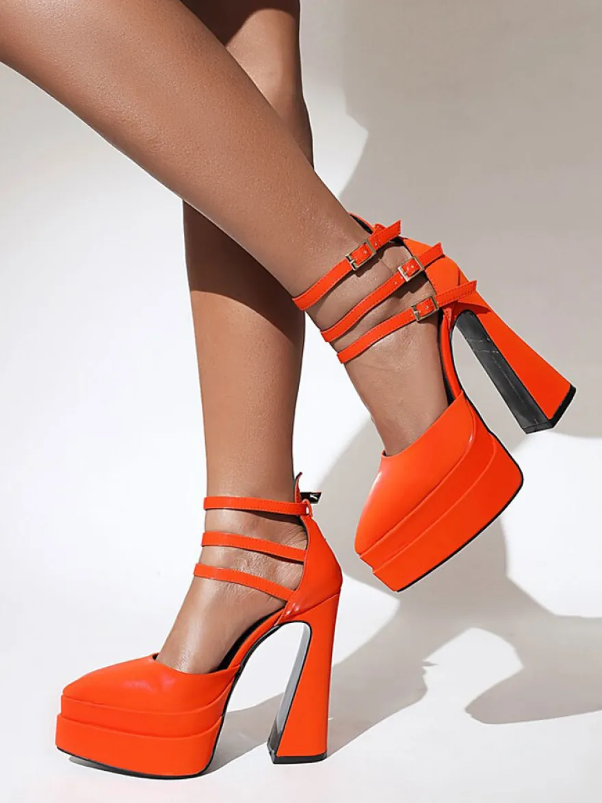 Chaussures à Talons avec Plateforme Femme avec Bout Carré avec Brides Unicolore