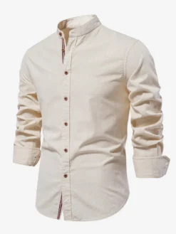 Chemise Décontractée Confortable Hommes Couleur Unie Coupe Cintrée En Coton
