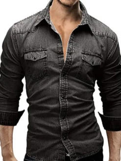 Chemise Décontractée Homme Col Rabattu Chic Bleu Ciel Clair Chemises Homme