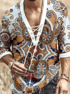 Chemise Décontractée Homme Col Rabattu Chic Imprimé Kaki Chemises Homme