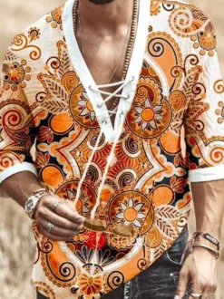Chemise Décontractée Homme Col Rabattu Chic Imprimé Kaki Chemises Homme