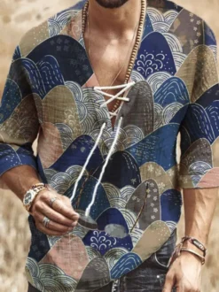 Chemise Décontractée Homme Col Rabattu Chic Imprimé Kaki Chemises Homme
