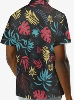 Chemise Décontractée Hommes Manches Courtes Imprimées Noires Vacances Hawaï