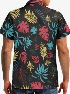 Chemise Décontractée Hommes Manches Courtes Imprimées Noires Vacances Hawaï