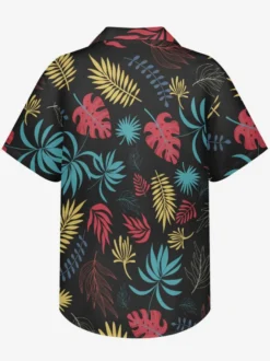 Chemise Décontractée Hommes Manches Courtes Imprimées Noires Vacances Hawaï