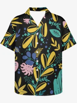 Chemise Décontractée Hommes Manches Courtes Imprimées Plantes Vacances Hawaï