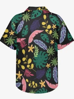 Chemise Décontractée Hommes Manches Courtes Fleuries Noir Vacances Hawaï