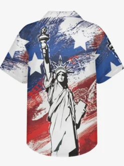 Chemise Décontractée Hommes Manches Courtes Imprimées Statue de la Liberté Bleues Vacances