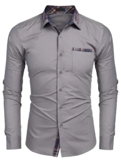 Chemise décontractée pour homme Col rabattu Casual Bloc de couleur amovible Bleu bébé Chemises pour hommes