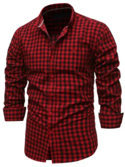 Chemise décontractée pour hommes Col rabattu Chic Plaid Rouge Chemises pour hommes