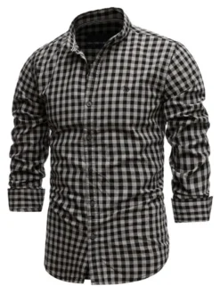 Chemise décontractée pour hommes Col rabattu Chic Plaid Rouge Chemises pour hommes