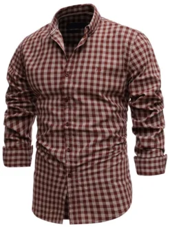 Chemise décontractée pour hommes Col rabattu Chic Plaid Rouge Chemises pour hommes