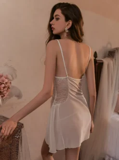 Chemise de nuit en dentelle et résille nuisette à volants mini-robe transparente lingerie sexy pour femme vêtements de nuit