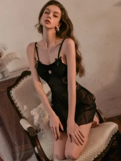Chemise de nuit en dentelle et résille nuisette à volants mini-robe transparente lingerie sexy pour femme vêtements de nuit