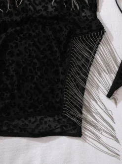 Chemise de nuit noire en polyester à lacets et imprimé léopard lingerie sculptante pour femme