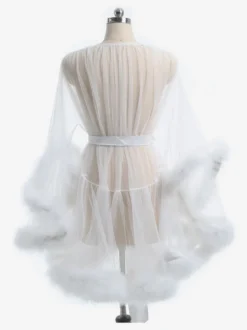 Chemise Femme Rose Polyester Plumes Rayures Lingerie Transparente