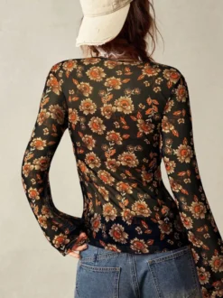 Chemise à manches longues boutonnée à imprimé floral et coupe ajustée pour femme 2026