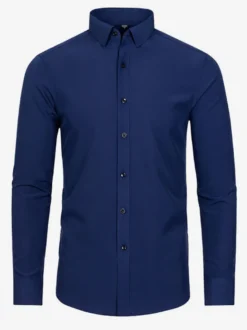 Chemise à manches longues pour homme boutonnée élastique couleur unie