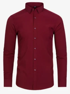 Chemise à manches longues pour homme boutonnée élastique couleur unie
