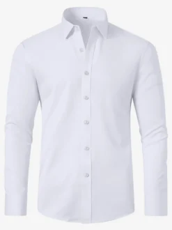 Chemise à manches longues pour homme boutonnée élastique couleur unie