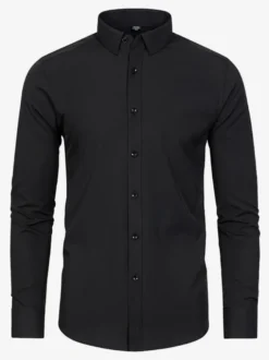 Chemise à manches longues pour homme boutonnée élastique couleur unie