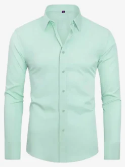 Chemise à manches longues pour homme boutonnée élastique couleur unie