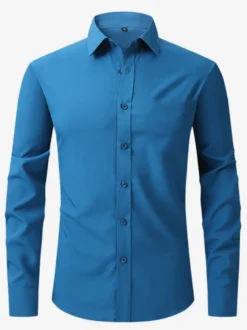 Chemise à manches longues pour homme boutonnée élastique couleur unie