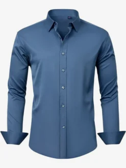 Chemise à manches longues pour homme boutonnée élastique couleur unie