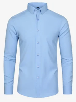 Chemise à manches longues pour homme boutonnée élastique couleur unie