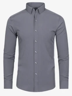 Chemise à manches longues pour homme boutonnée élastique couleur unie