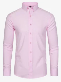 Chemise à manches longues pour homme boutonnée élastique couleur unie