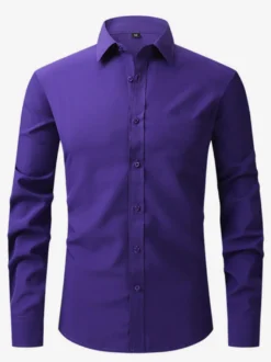 Chemise à manches longues pour homme boutonnée élastique couleur unie