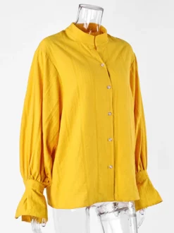 Chemise oversize à manches bouffantes texturées et col montant boutonné