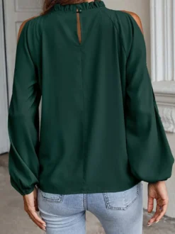Chemise Pour Femme Rouge Col Rond Décontracté Manches Longues Tops